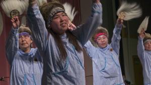 Students perofrm traditional Yupik dances at Camai dance festival in Bethel, Alaska